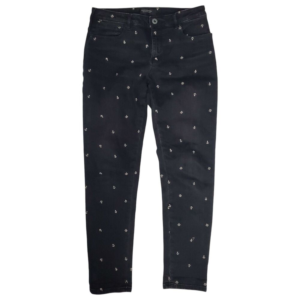 Scotch & Soda Black Boyfriend Jeans with White Anchor Embroidery